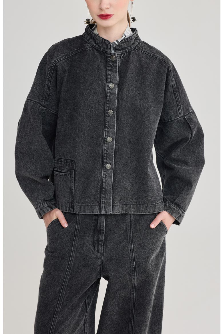 Cleo Pleated Denim Jacket, Main, color, Black