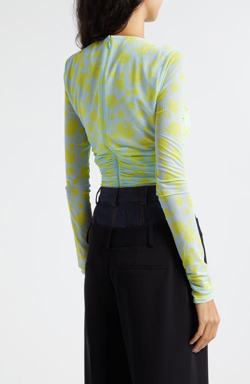 Cinq À Sept Aniya Floral Mesh Top In Serene Sky/fresh Lime
