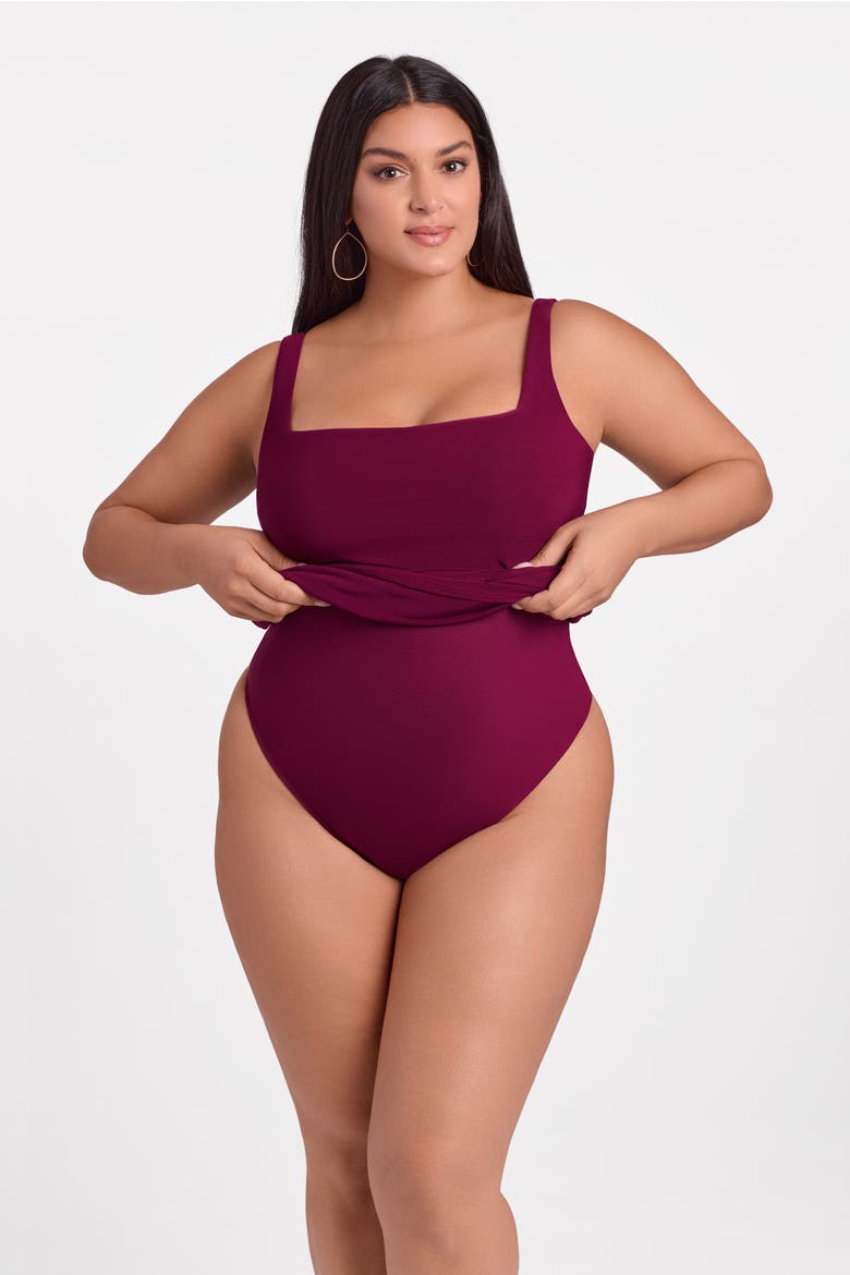 Sculpting Shapewear Shirred Waist Square Neck Tank Mini Dress, Alternate, color, Cherry Mocha