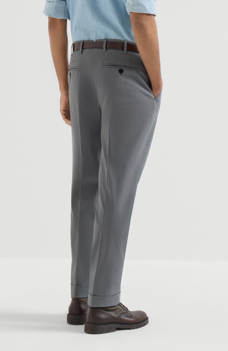 Brunello Cucinelli Garment-dyed Italian fit trousers in American Pima comfort cotton gabardine, Alternate, color, Silver