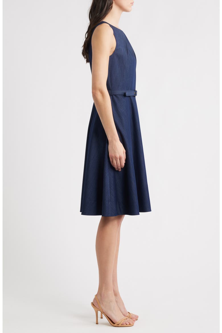 Sleeveless Belted Fit & Flare Dress, Alternate, color, DENIM