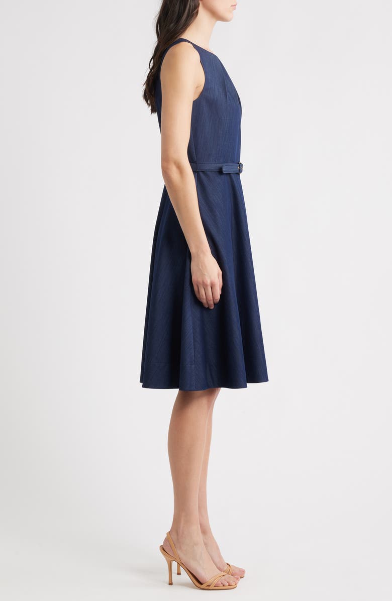 Tahari ASL Sleeveless Belted Fit & Flare Dress, Alternate, color, Denim