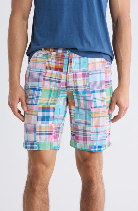 Patchwork Madras Flat Front Shorts