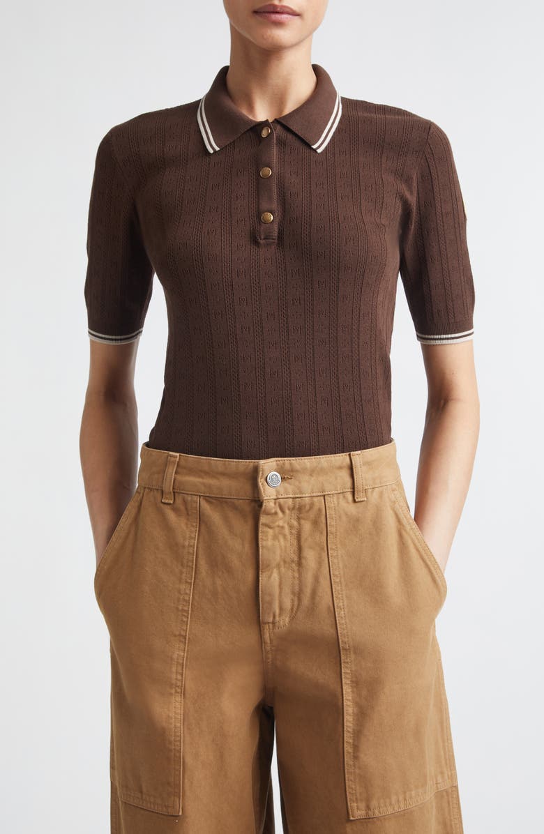 Moncler Tipped Polo, Main, color, Brown
