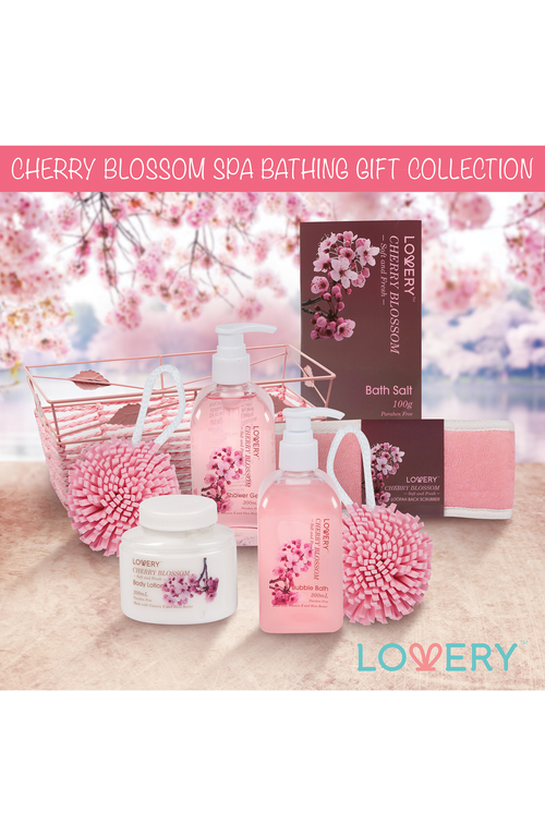 Lovery Cherry Blossom Home Spa Gift Basket Bath Set In Cherry Blossom Pink