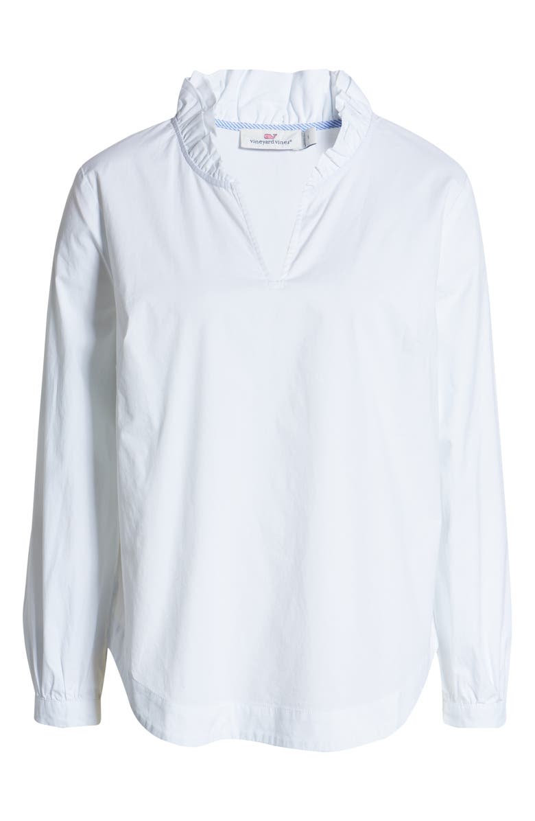 vineyard vines Ruffle Neck Stretch Cotton Popover Blouse, Alternate, color,