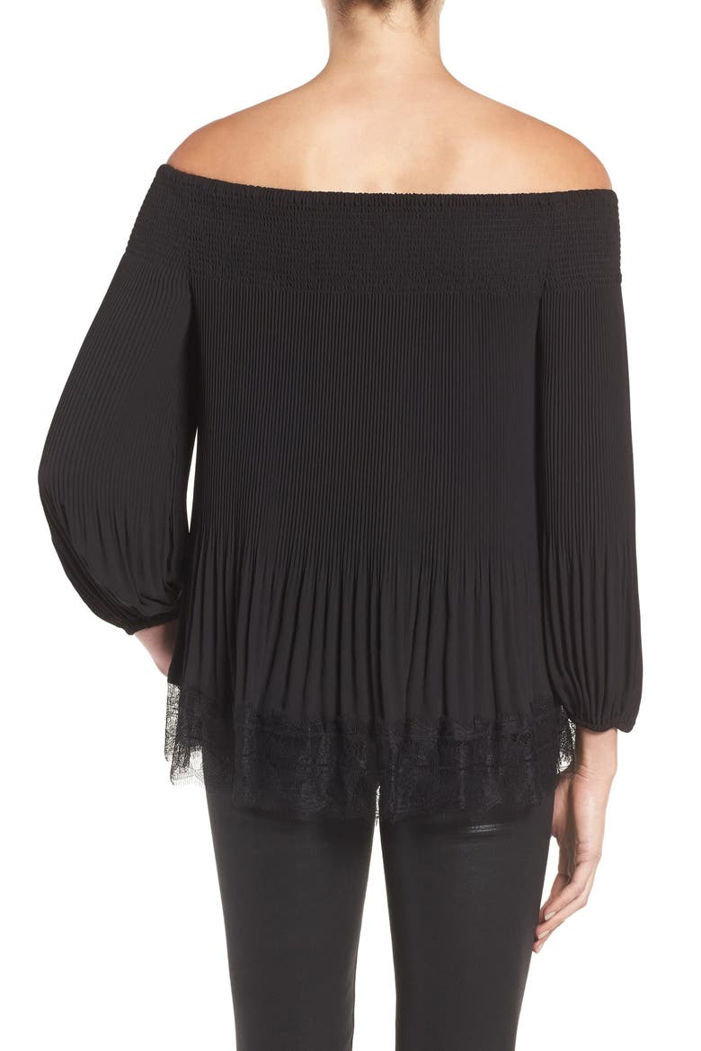 Pleated Off the Shoulder Top, Alternate, color, BLACK