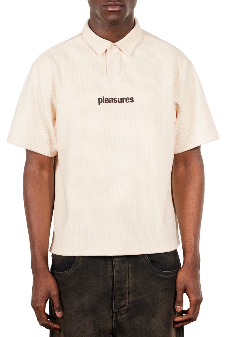 Cable Short Sleeve Polo, Main, color, ECRU