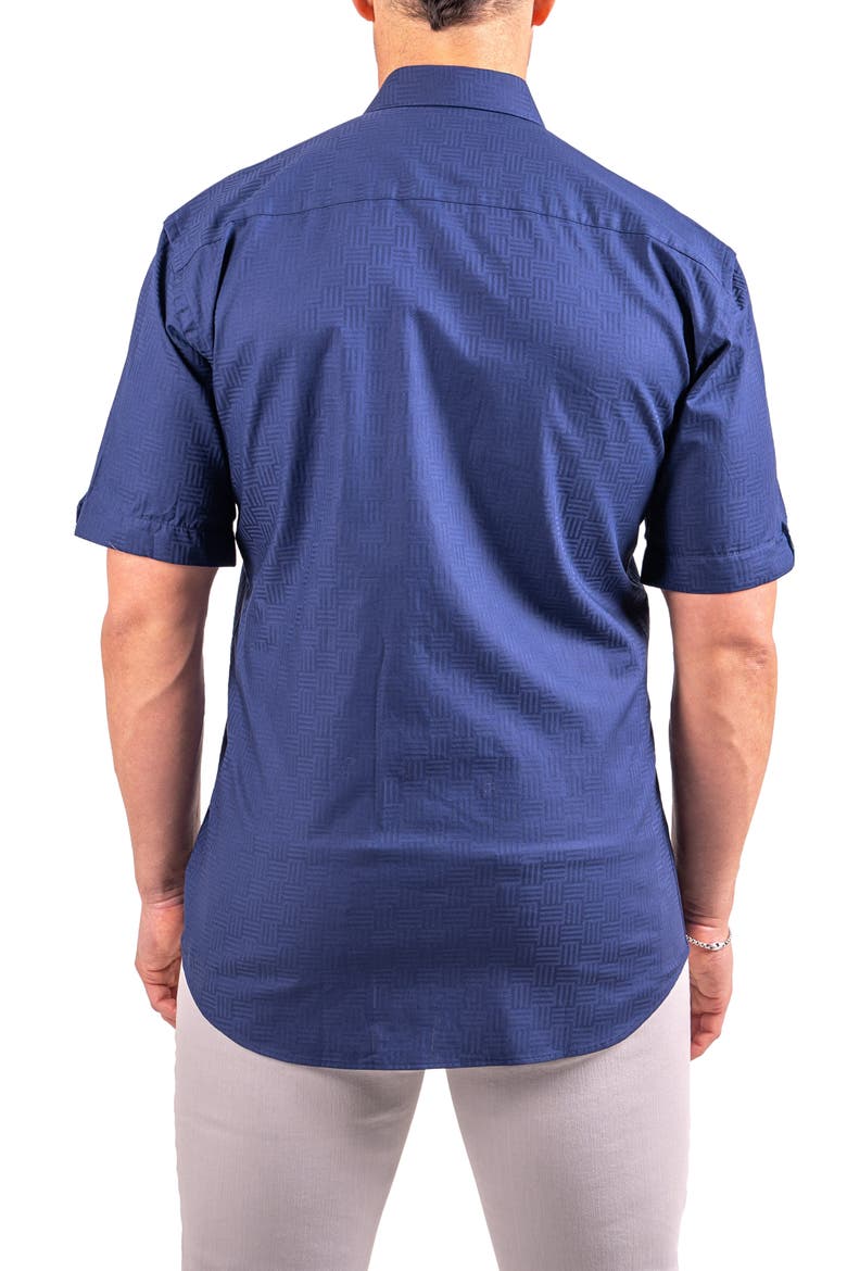 Galileo Resistance0143 Blue Geo Jacquard Short Sleeve Cotton Button-Up Shirt, Alternate, color, BLUE