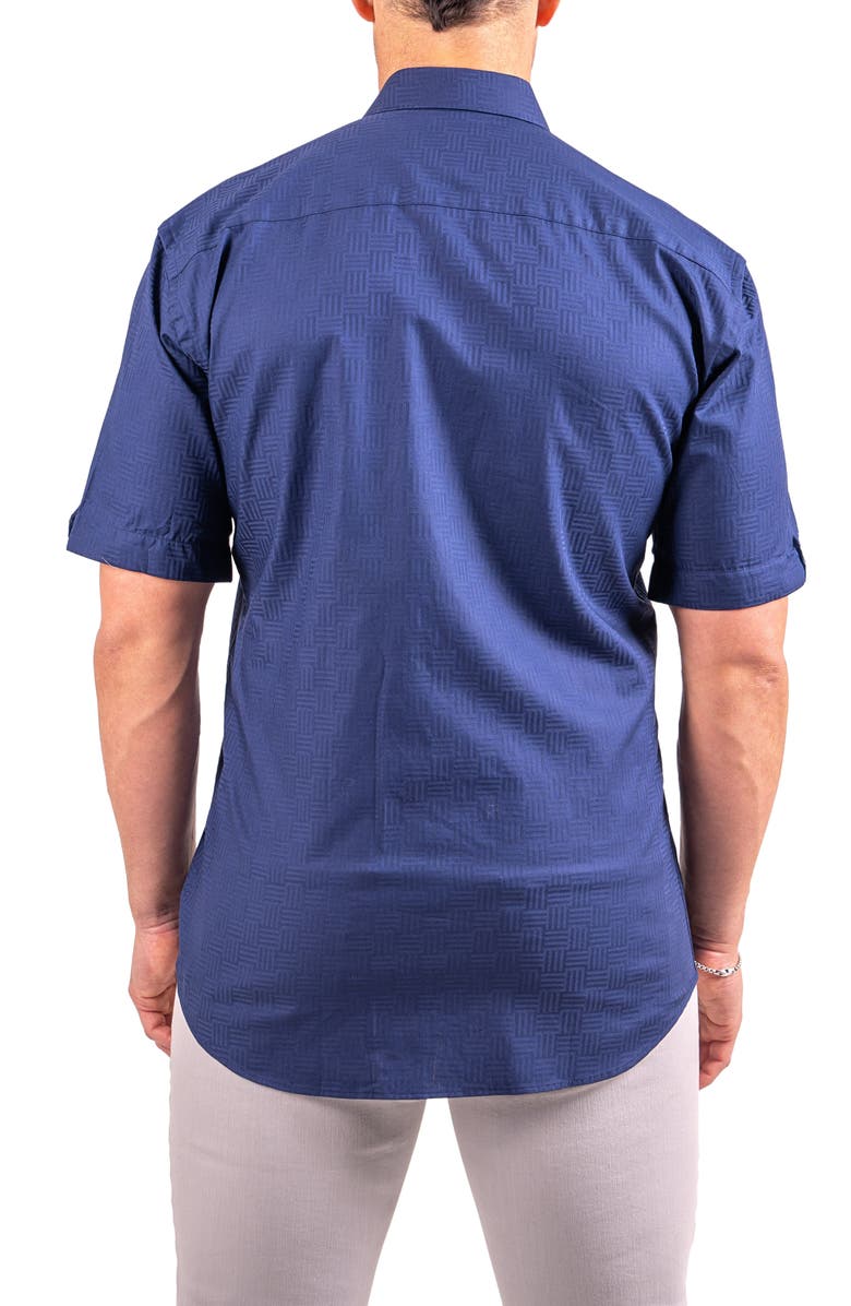 Maceoo Galileo Resistance0143 Blue Geo Jacquard Short Sleeve Cotton Button-Up Shirt, Alternate, color, Blue