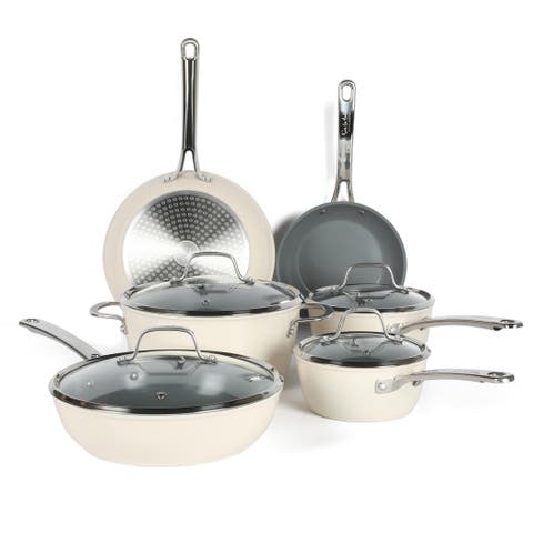 Titanium Ceramic Nonstick Forged Aluminum Cookware Pots & Pans Set with Tempered Glass Lids
