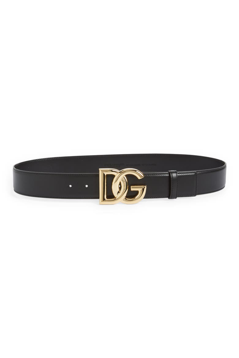 DG Logo Leather Belt, Main, color, 80999 NERO