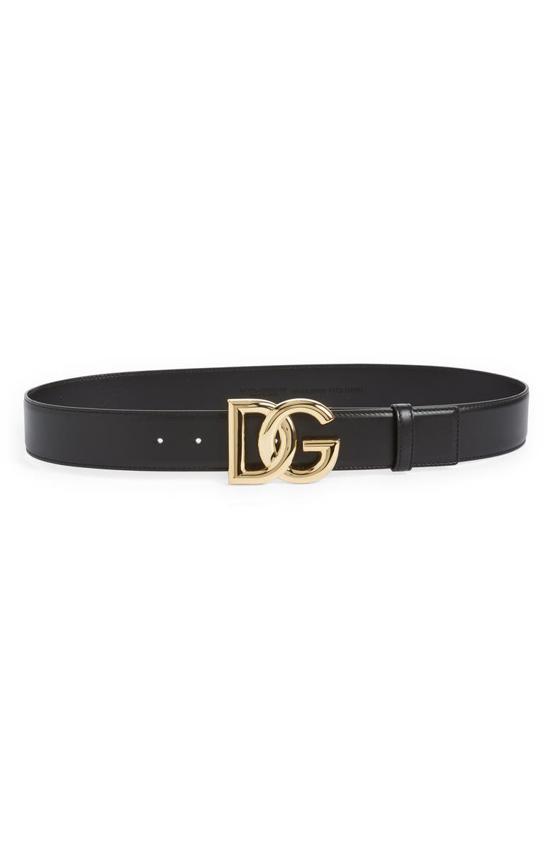 Dolce&Gabbana DG Logo Leather Belt, Main, color, 80999 Nero