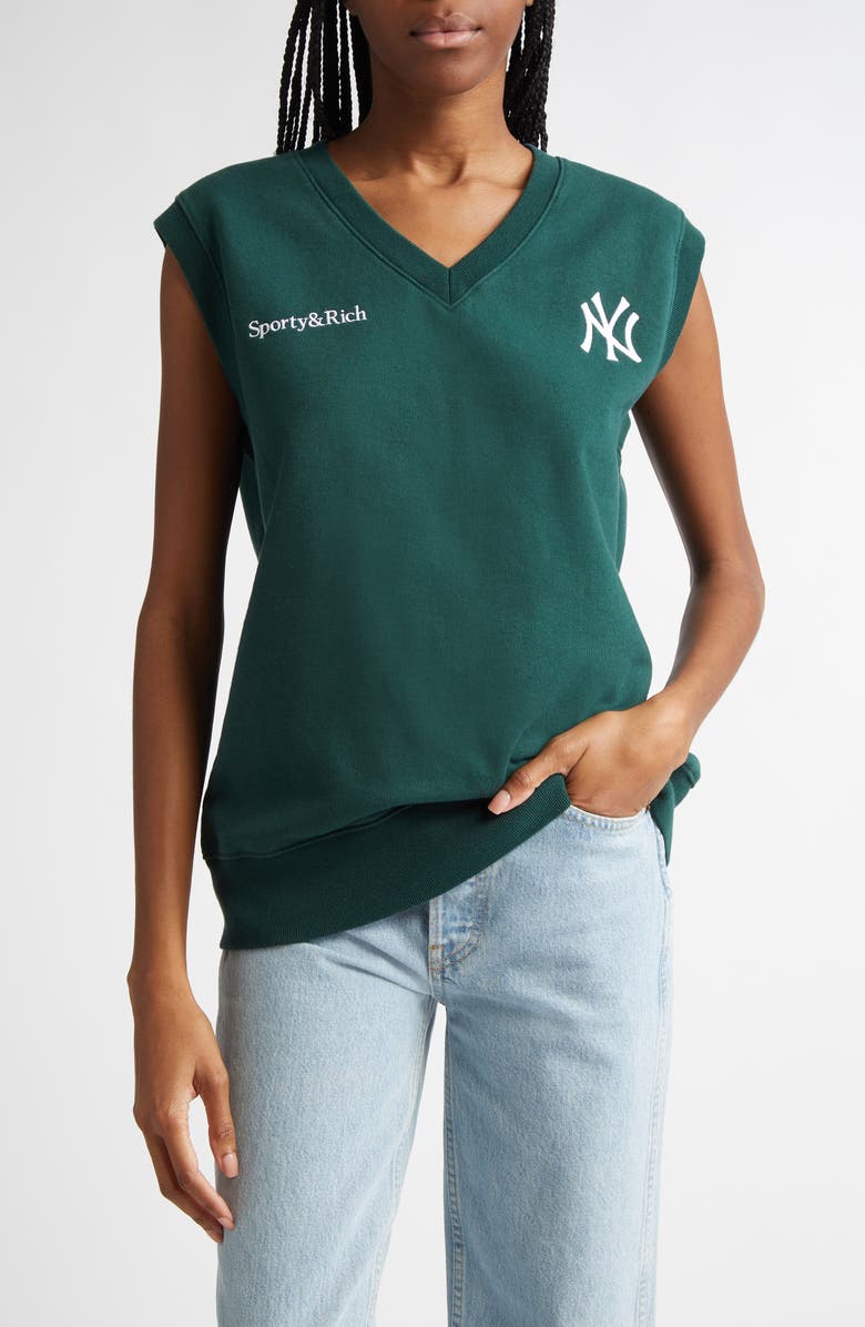 Sporty & Rich Yankees Embroidered Cotton Fleece Vest, Main, color, 