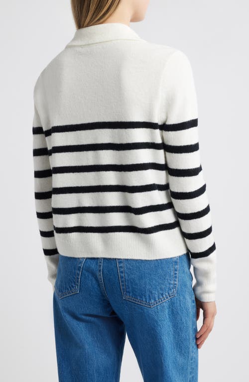 Shop Vince Camuto Stripe Collar Cardigan In Antique White