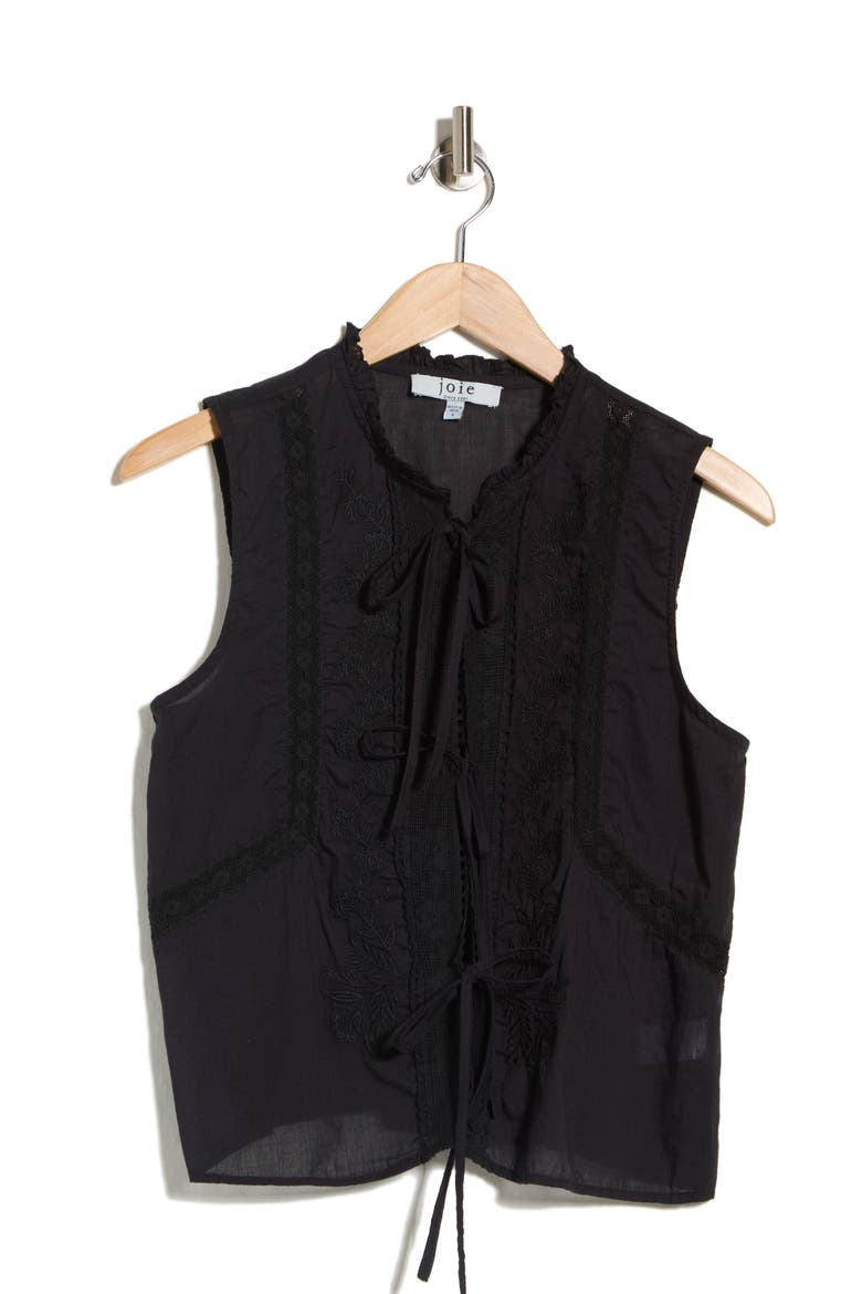 Tie Front Sleeveless Cotton Top, Alternate, color, BLACK