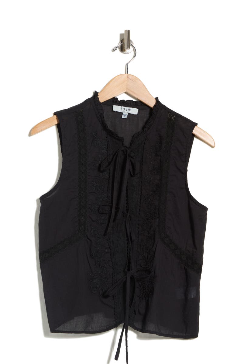 Joie Tie Front Sleeveless Cotton Top, Main, color, Black