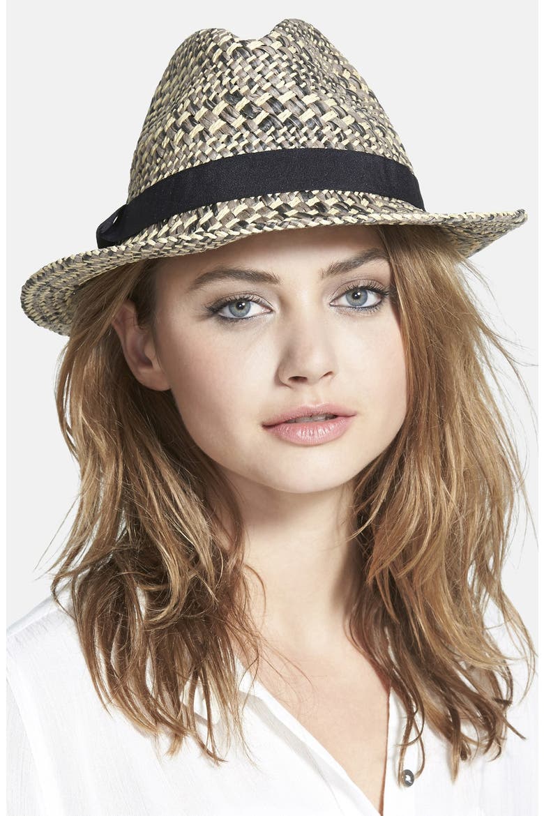 Straw Topper Fedora, Main, color, BLACK