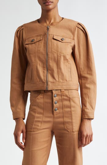 Cinq À Sept Dalia Cropped Denim Jacket In Cocoa