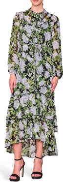 MELLODAY Long Sleeve Ruffle Chiffon Dress