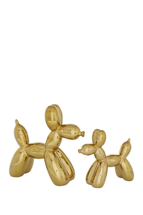 Goldtone Ceramic Balloon Dog Sculpture - Set of 2