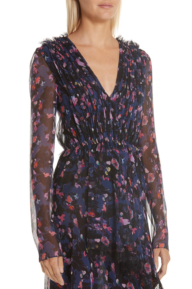Collection Print Silk Chiffon Midi Dress, Alternate, color, BLACK MULTI