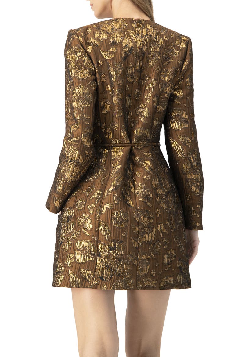 Jacquard Short Crossed V-Neck Dress with Pockets, Alternate, color, Brown