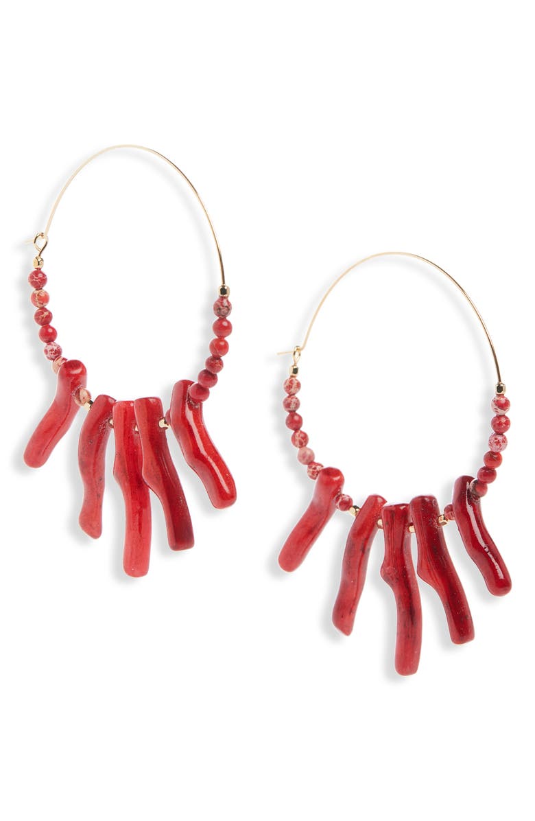 Isabel Marant Jolana Coral Beaded Hoop Earrings, Main, color,
