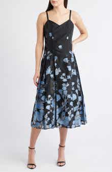 CeCe Metallic Floral Pleated Cocktail Dress