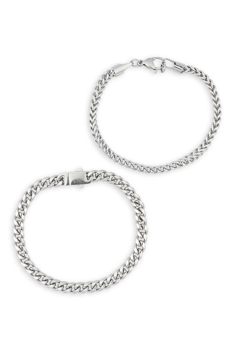 Men's 2-Pack Curb Link Stainless Steel Bracelets, Alternate, color, STAINLESS