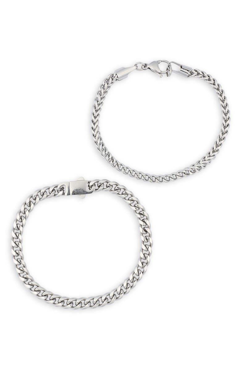 NORDSTROM RACK Men's 2-Pack Curb Link Stainless Steel Bracelets, Alternate, color, Stainless