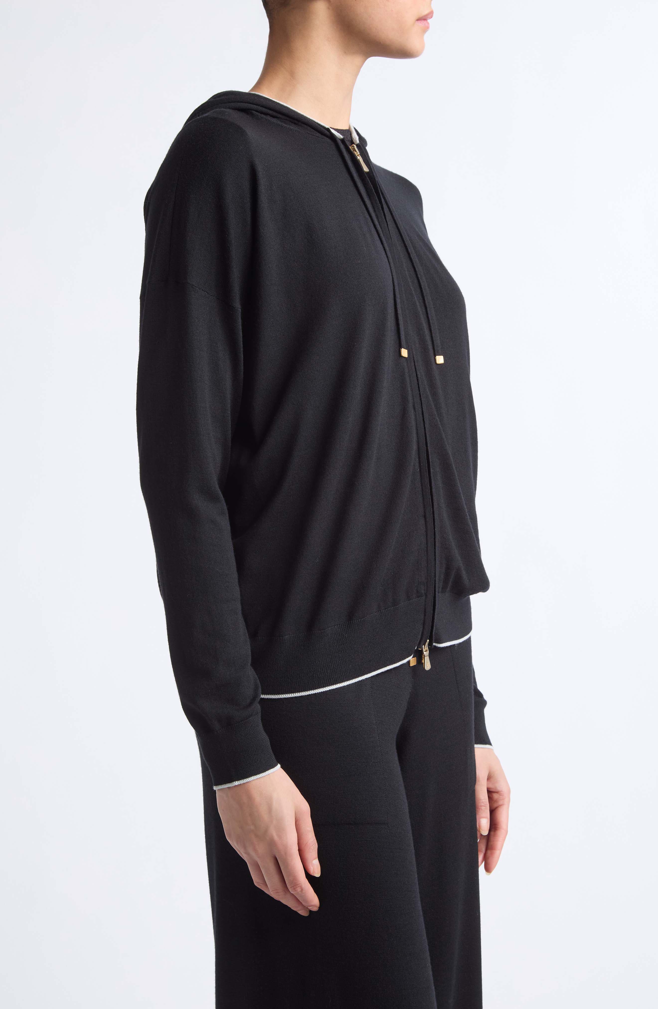 Eleventy Tipped Merino Wool Zip Hoodie (Women) | Nordstrom