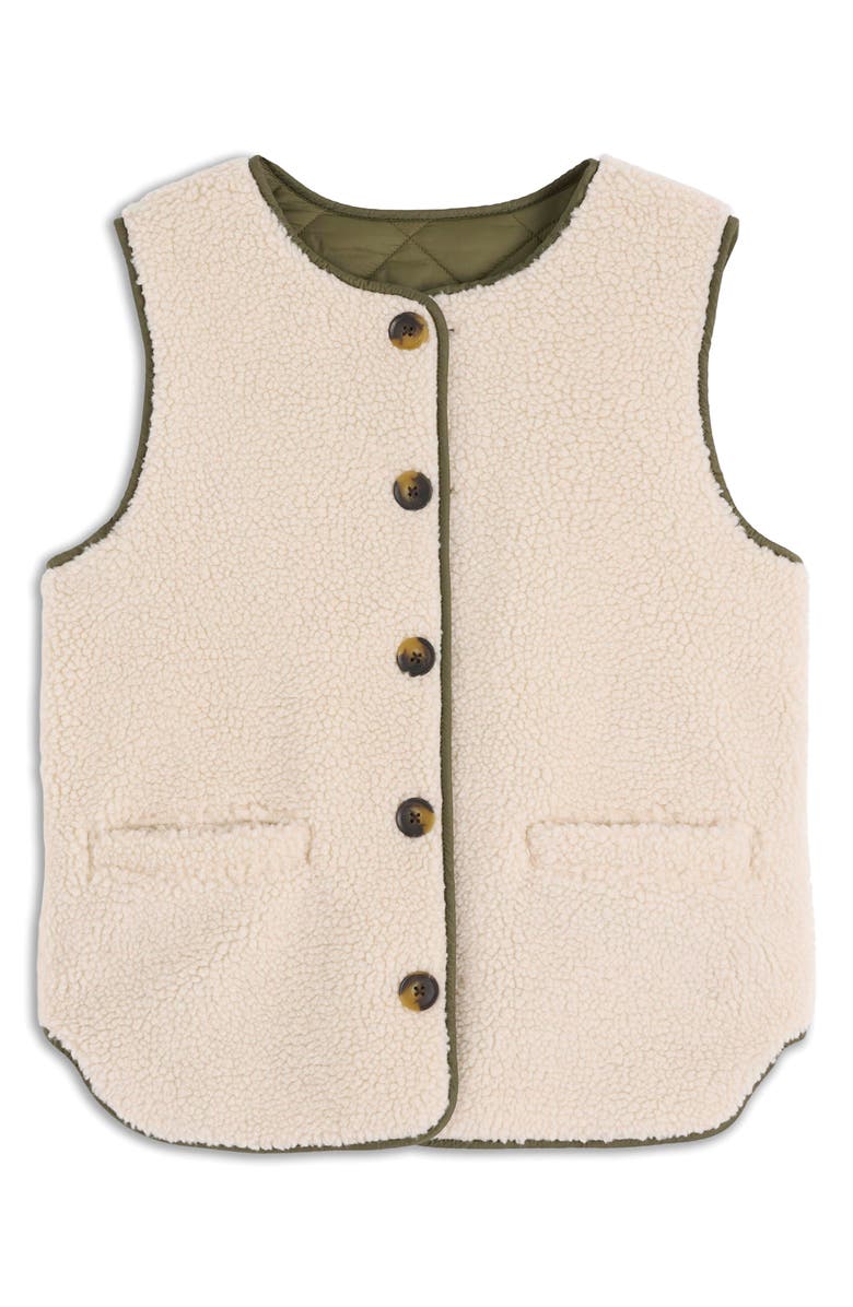 Boden Clerkenwell Reversible Vest, Alternate, color, Woodland Green/ Natural Borg