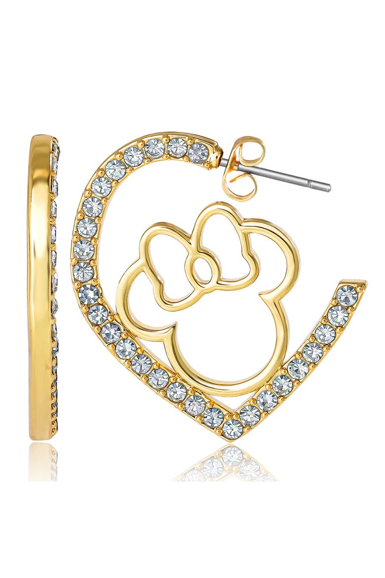 Minnie Mouse Heart Earrings, Gold-Tone Outline with Crystal Pavé, Main, color, Gold Tone