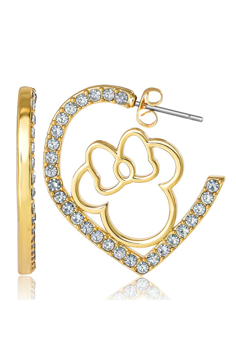 Disney Minnie Mouse Heart Earrings, Gold-Tone Outline with Crystal Pavé, Main, color, Gold Tone