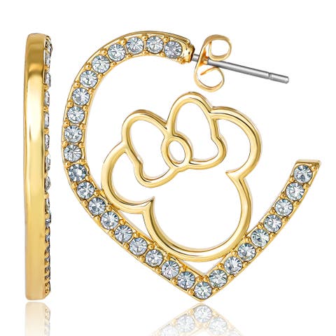 Minnie Mouse Heart Earrings, Gold-Tone Outline with Crystal Pavé