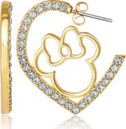 Disney Minnie Mouse Heart Earrings, Gold-Tone Outline with Crystal Pavé