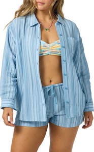 O'Neill Leni Waves Stripe Cotton Gauze Button-Up Shirt