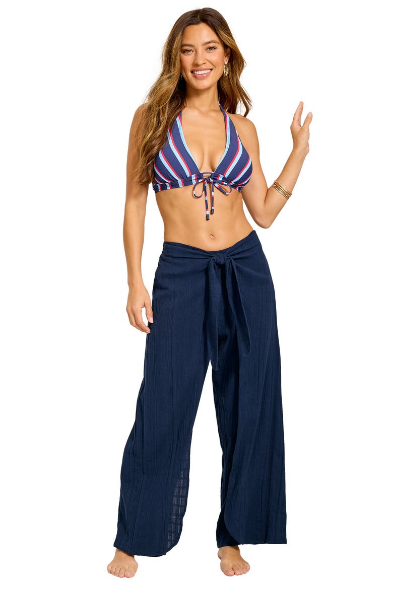 Mykonos Textured Cover-Up Sarong Pants, Alternate, color, MARE NAVY