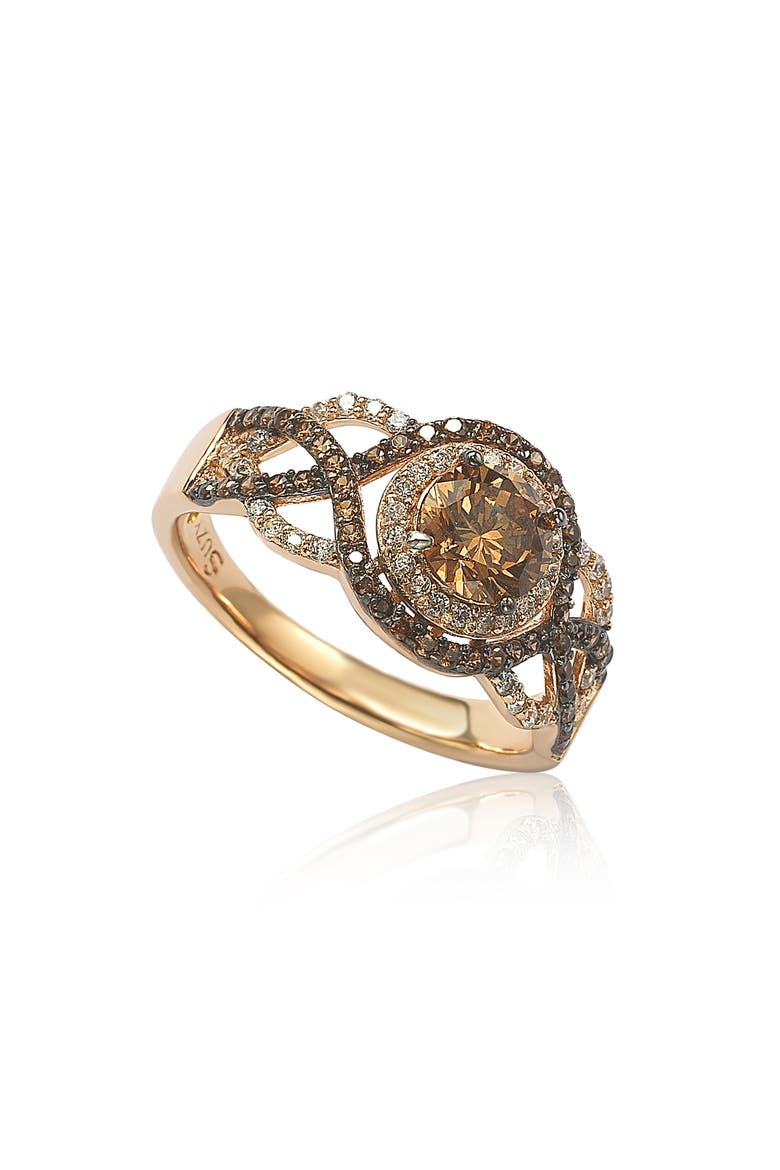 Rose-Tone Sterling Silver Brown & White CZ Crossover Bridal Ring, Alternate, color, ROSE BROWN