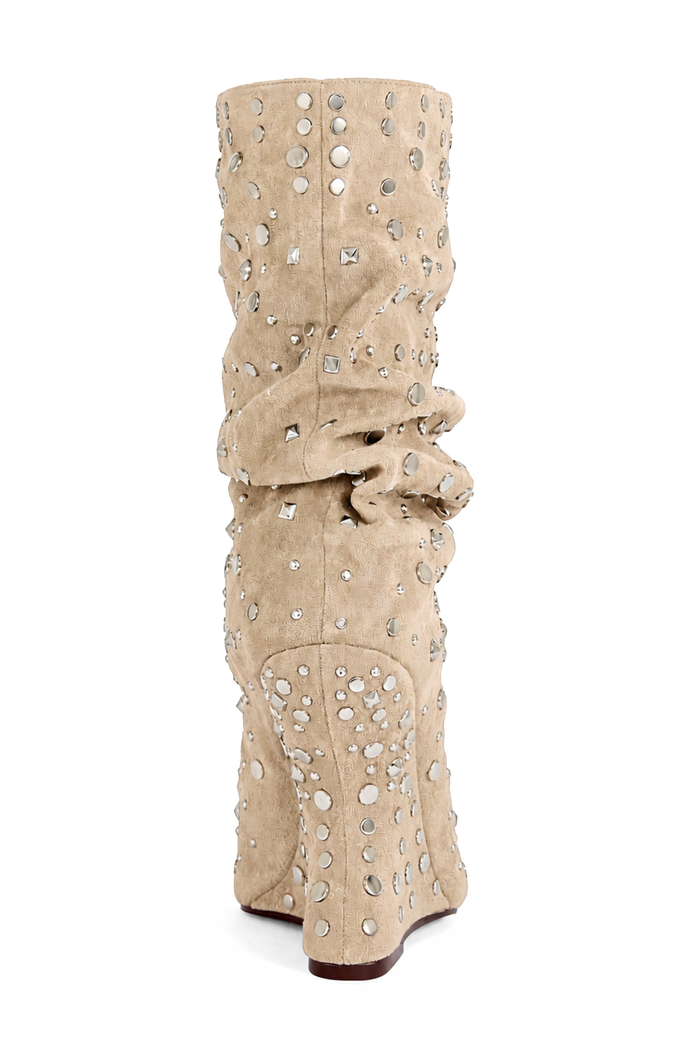 Naomani Crystal Embellished Peep Toe Wedge Slouch Boot, Alternate, color, BEIGE