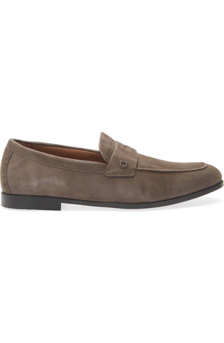 FERRAGAMO Tiberio Suede Penny Loafer, Alternate, color, Elefante Nutmeg