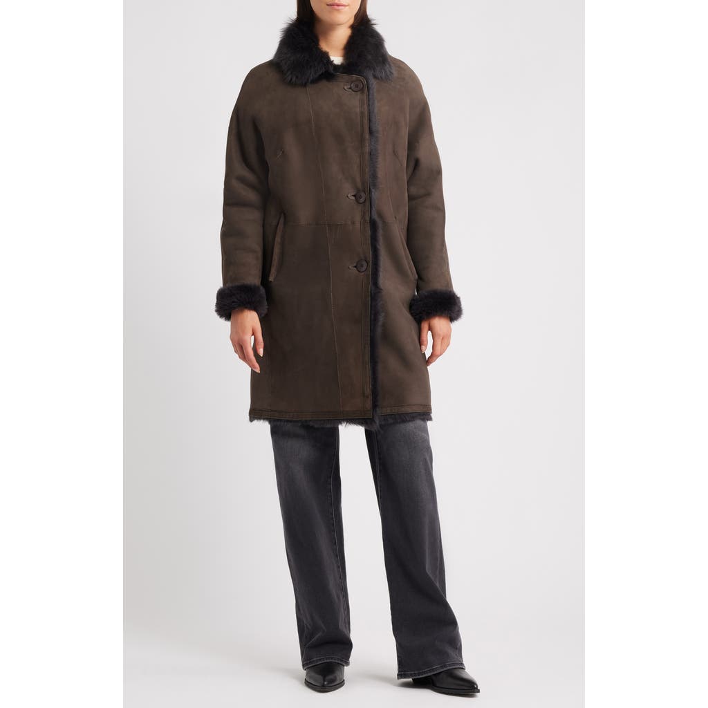 Hiso August Reversible Genuine Shearling Coat In Animal Print