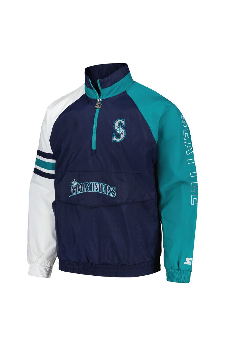 STARTER Men's Starter Navy/White Seattle Mariners Elite Raglan Half-Zip Jacket, Alternate, color,