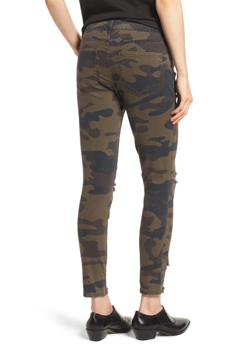 Ripped Camouflage Jeggings, Alternate, color, OLIVE COMBO