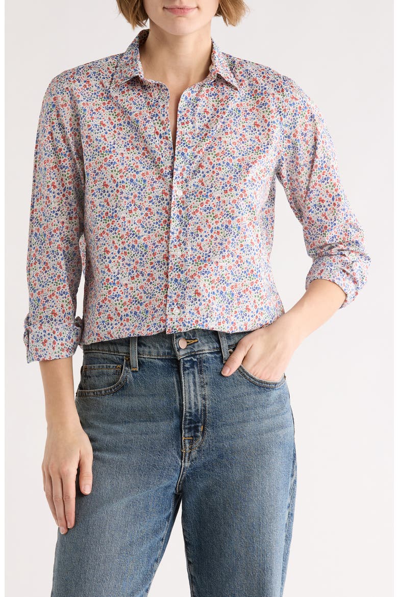 Cotton Button-Up Shirt, Main, color, RED BLUE SMALL FLOWERS
