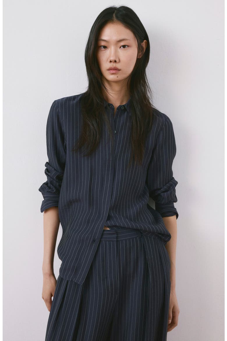 Pinstripe Wide Leg Pants, Alternate, color, NAVY