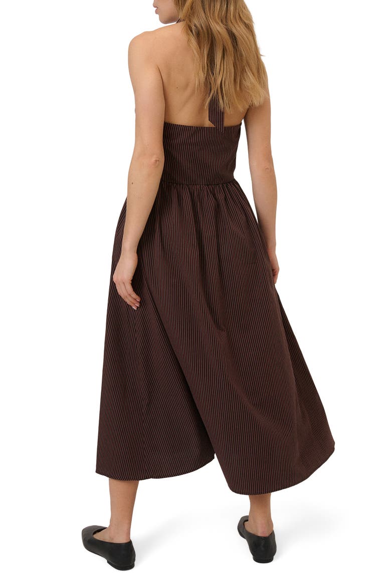 Lilijana Tie Front Halter Organic Cotton Midi Dress, Alternate, color, BROWN