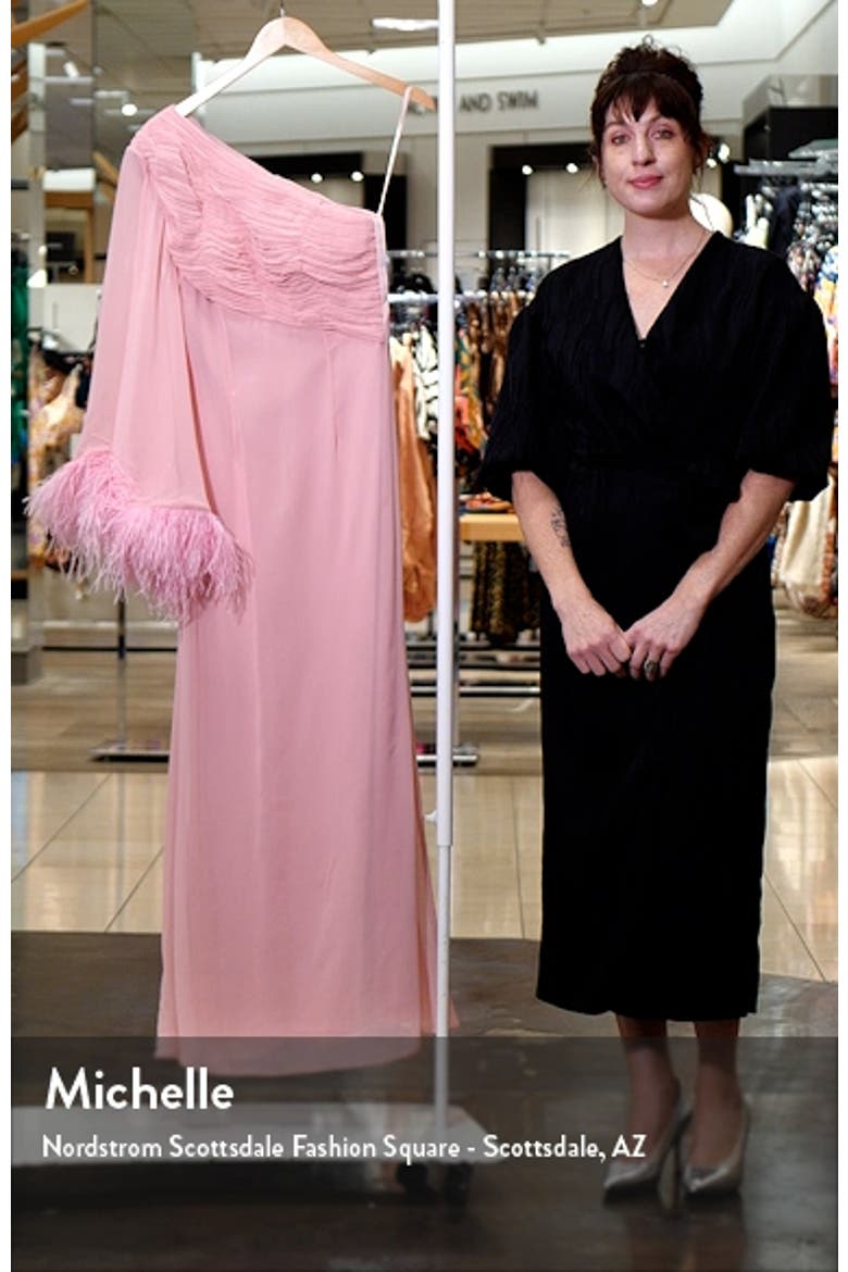 Feather Cuff One Shoulder Ruched Gown video