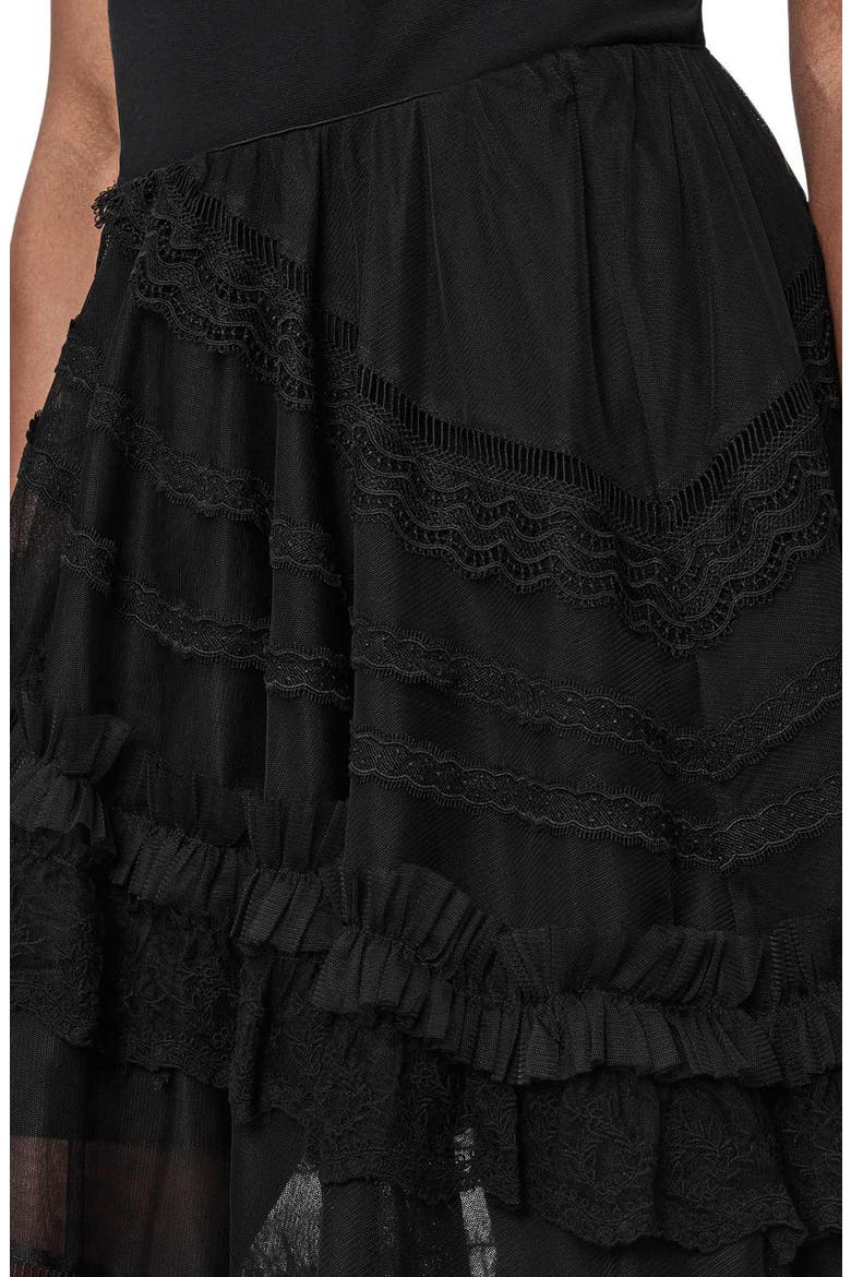 Jen Ruffle Lace Midi Skirt, Alternate, color, BLACK